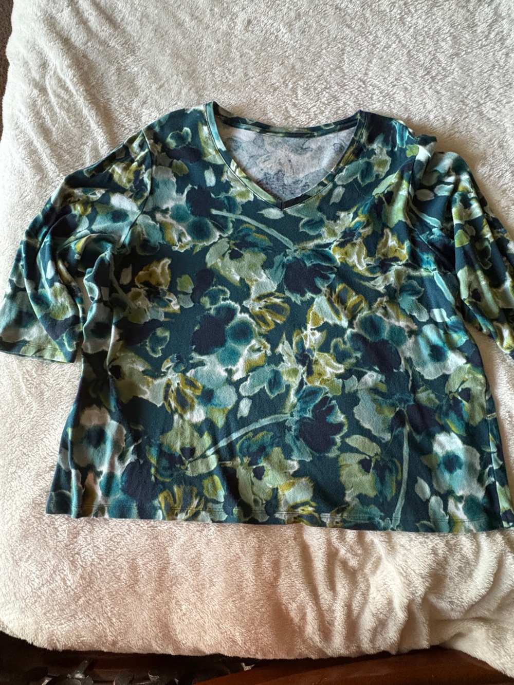 St John’s Bay Teal & Olive Floral 3/4 Sleeve Tee